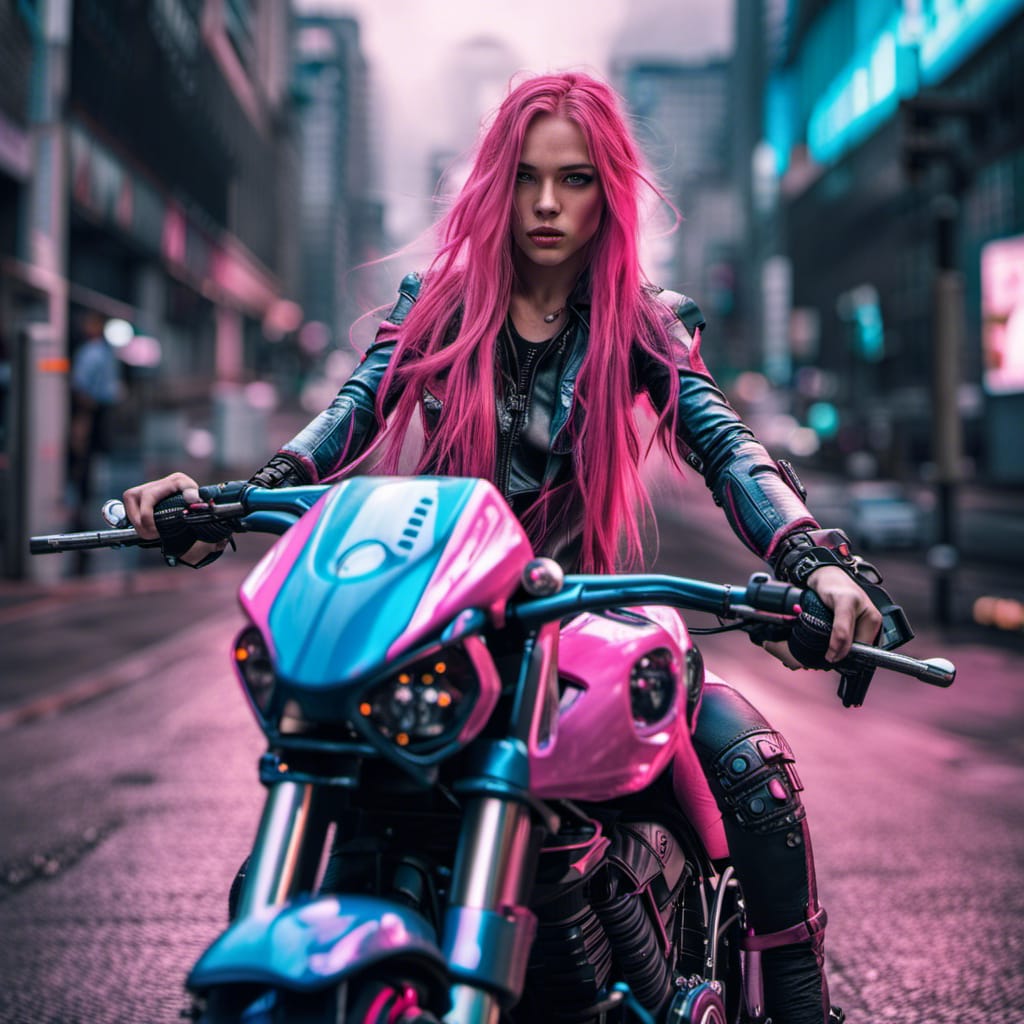 biker babe with pink hair